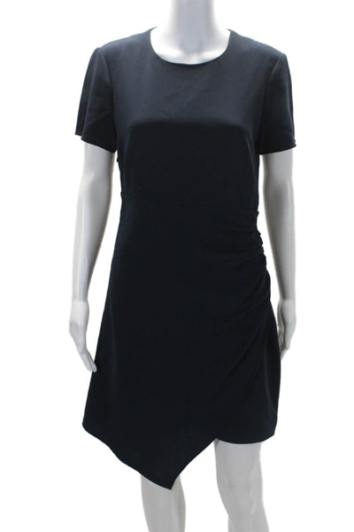 Cinq à Sept Womens Navy Drape Detail Crew Neck Short Sleeve Shift Dress Size 8