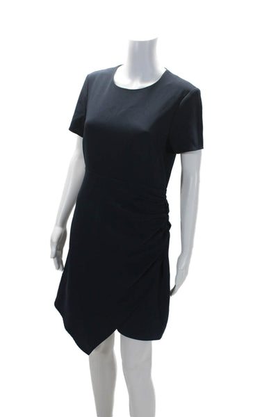 Cinq à Sept Womens Navy Drape Detail Crew Neck Short Sleeve Shift Dress Size 8