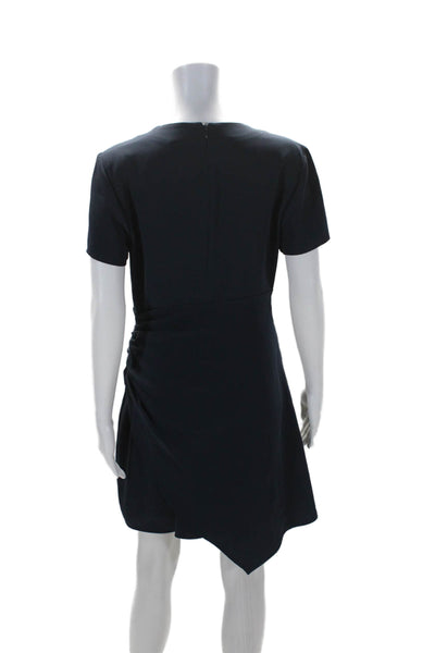 Cinq à Sept Womens Navy Drape Detail Crew Neck Short Sleeve Shift Dress Size 8