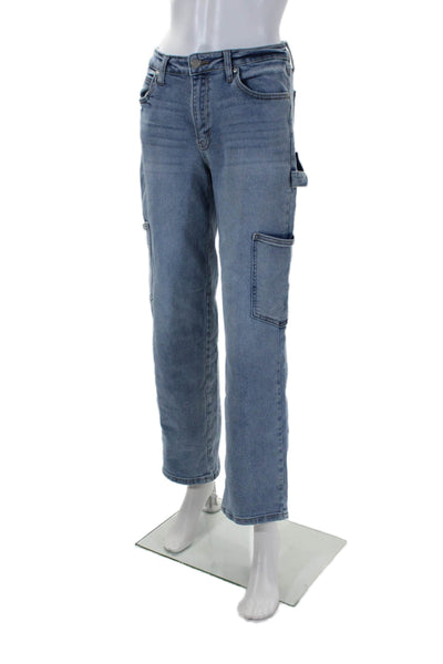 JBD Womens Cotton Button Zip Straight Leg Denim Jeans Blue Size EUR 25