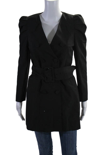 Zara Womens Textured Belted Button Collar Trench Long Coat Black Size XS