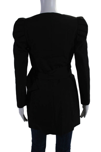 Zara Womens Textured Belted Button Collar Trench Long Coat Black Size XS