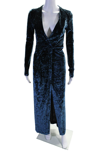 Galvan London Womens Velvet V Neck Long Sleeves A Line Gown Navy Blue Size 2