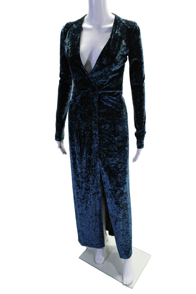 Galvan London Womens Velvet V Neck Long Sleeves A Line Gown Navy Blue Size 2