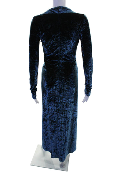 Galvan London Womens Velvet V Neck Long Sleeves A Line Gown Navy Blue Size 2