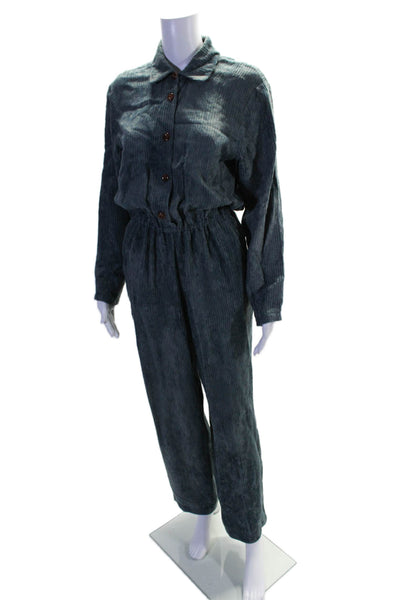 Alysi Womens Long Sleeves Button Down High Rise Wide Leg Jumpsuit Blue Size 2