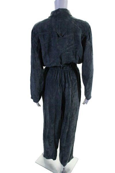 Alysi Womens Long Sleeves Button Down High Rise Wide Leg Jumpsuit Blue Size 2