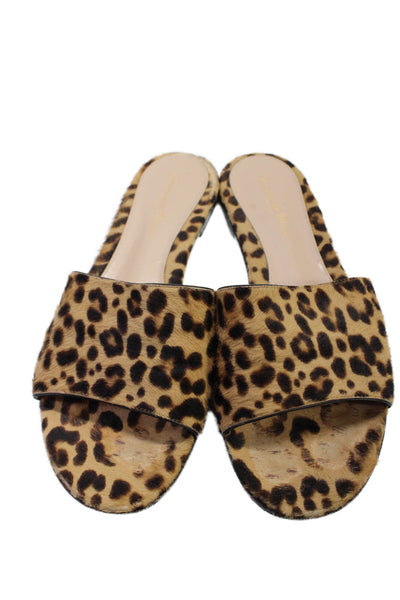 Gianvito Rossi Women's Open Toe Leather Flat Slide Sandals Animal Print Size 38