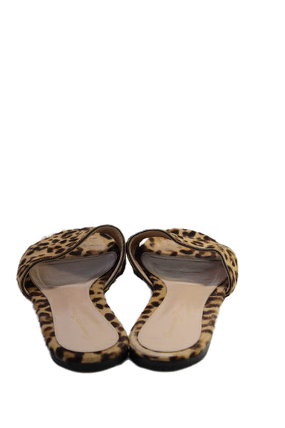 Gianvito Rossi Women's Open Toe Leather Flat Slide Sandals Animal Print Size 38