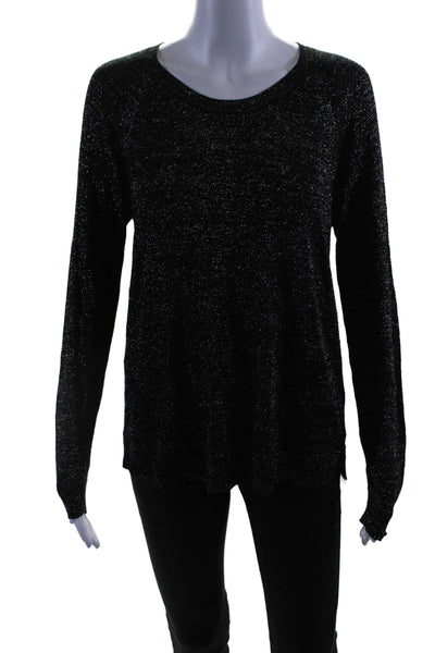 Joie Womens Long Sleeves Crew Neck Sweater Black Silver Metallic Size Medium