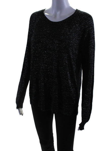 Joie Womens Long Sleeves Crew Neck Sweater Black Silver Metallic Size Medium