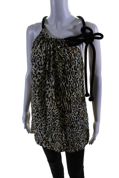 Proenza Schouler Womens Animal Print Sleeveless Tank Top Beige Black Size 4