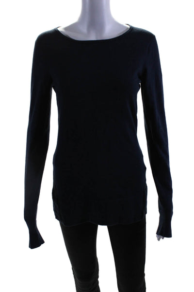 Minnie Rose Womens Long Sleeves Pullover Sweater Navy Blue Cotton Size Medium