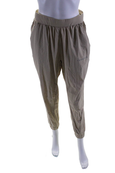 Youngla Womens Drawstring Waist High Rise Jogger Pants  Beige Size Small