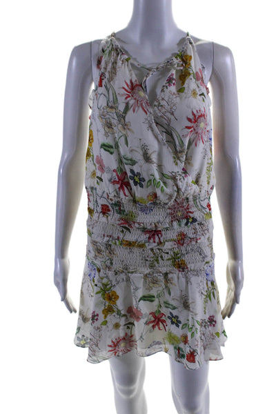 Parker Womens Silk Floral Print A Line Dress White Multi Colored Sz Small