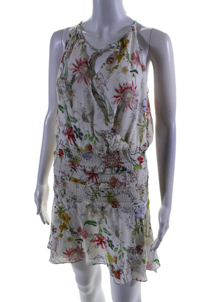 Parker Womens Silk Floral Print A Line Dress White Multi Colored Sz Small