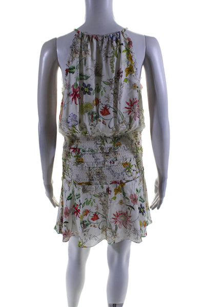 Parker Womens Silk Floral Print A Line Dress White Multi Colored Sz Small