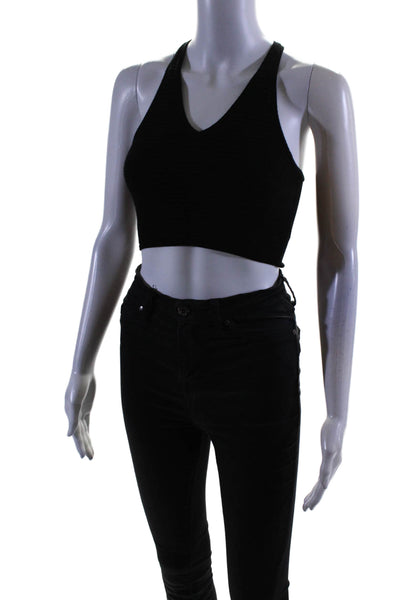 Adam Selman Womens Stretch Knit Ribbed V-neck Cropped Tank Top Black Size XS