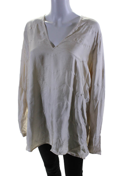 COS Womens Beige V-Neck Long Sleeve Boxy Blouse Top Size 12