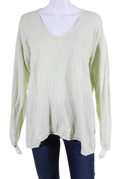 Margaret OLeary Womens Long Sleeve V Neck Sweatshirt Green Cotton Size Large