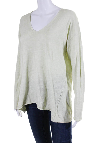 Margaret OLeary Womens Long Sleeve V Neck Sweatshirt Green Cotton Size Large