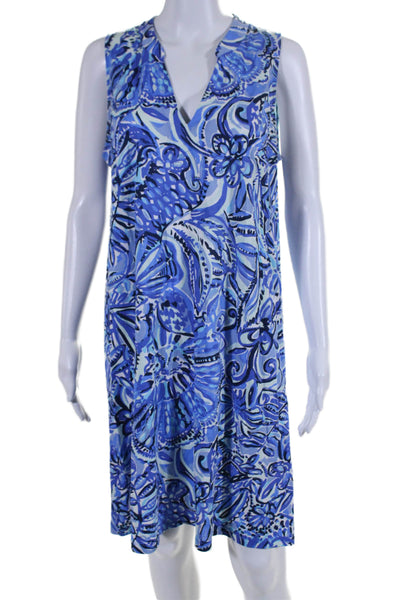 Lilly Pulitzer Womens Sleeveless V Neck Floral Shift Dress Blue White Size Large