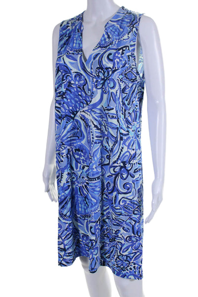 Lilly Pulitzer Womens Sleeveless V Neck Floral Shift Dress Blue White Size Large