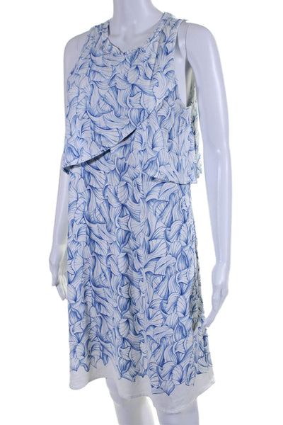 Tory Burch Womens Sleeveless Scoop Neck Floral Shift Dress White Blue Medium