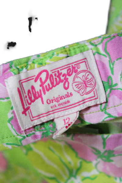 Lilly Pulitzer Womens Side Zip Floral Seahorse Pants Green Pink Cotton Size 12