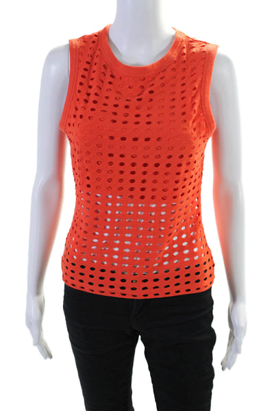 T Alexander Wang Womens Geometric Textured Cut Out Sleeveless Top Orange Size L