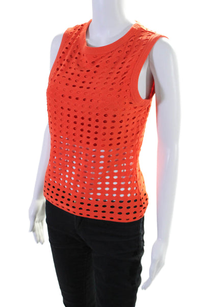 T Alexander Wang Womens Geometric Textured Cut Out Sleeveless Top Orange Size L