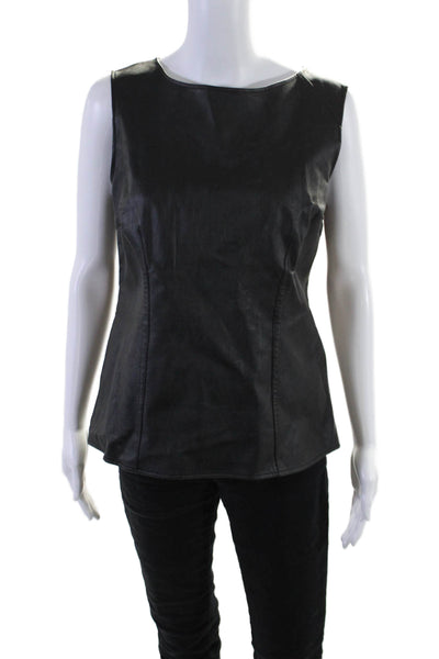 Cabi Womens Leather Textured Lined Sleeveless Sleek Top Black Size 8