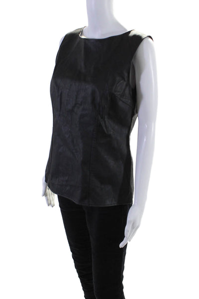 Cabi Womens Leather Textured Lined Sleeveless Sleek Top Black Size 8