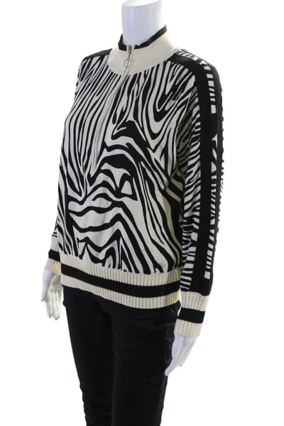 Central Park West Womens Cotton White Black Printed Half Zip Sweater Top Size S