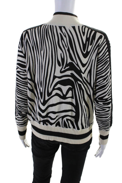 Central Park West Womens Cotton White Black Printed Half Zip Sweater Top Size S