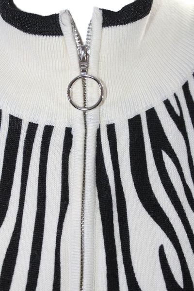 Central Park West Womens Cotton White Black Printed Half Zip Sweater Top Size S