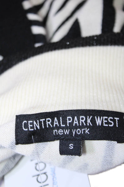 Central Park West Womens Cotton White Black Printed Half Zip Sweater Top Size S