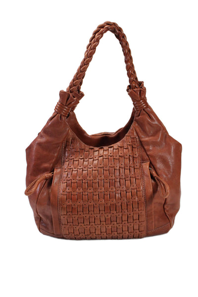 Lockheart Womens Brown Textured Braided Trap Hobo Shoulder Bag Handbag