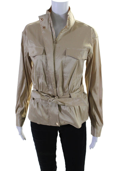 Berek Womens Full Zipper Belted Long Sleeves Jacket Beige Gold Size Small