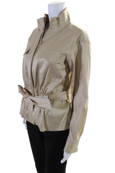 Berek Womens Full Zipper Belted Long Sleeves Jacket Beige Gold Size Small