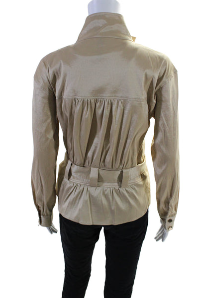 Berek Womens Full Zipper Belted Long Sleeves Jacket Beige Gold Size Small