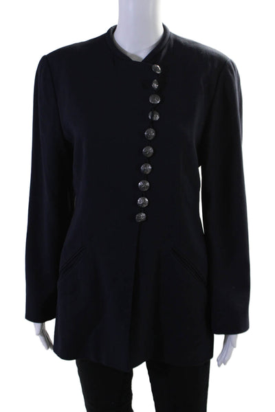 Lanvin Vintage Womens Button Down Crew Neck Jacket Navy Blue Wool Size EUR 40