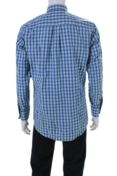 Peter Millar Mens Cotton Green Plaid Collar Long Sleeve Button Down Dress Shirt