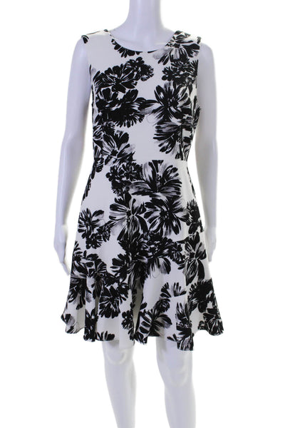 Rebecca Taylor Womens Floral Print Sleeveless A Line Dress White Black Size 8