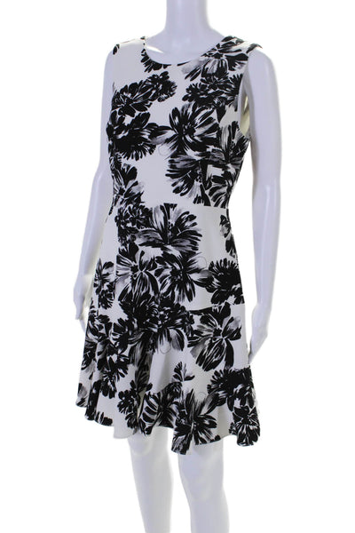 Rebecca Taylor Womens Floral Print Sleeveless A Line Dress White Black Size 8