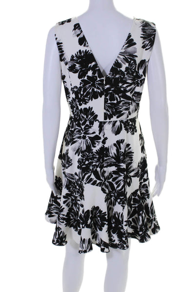 Rebecca Taylor Womens Floral Print Sleeveless A Line Dress White Black Size 8