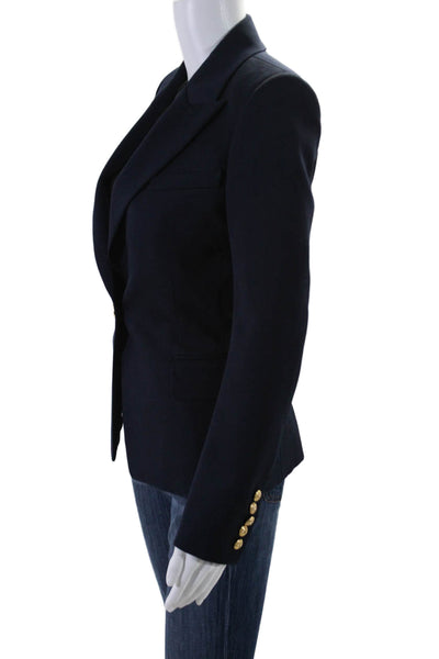 Balmain Womens Single Button Pointed Lapel Blazer Jacket Navy Blue Wool FR 36