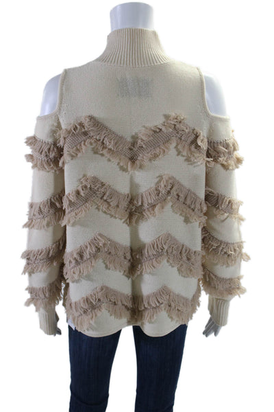 Zoe Jordan Womens Chevron Fringe Cold Shoulder Cashmere Sweater White Size Small