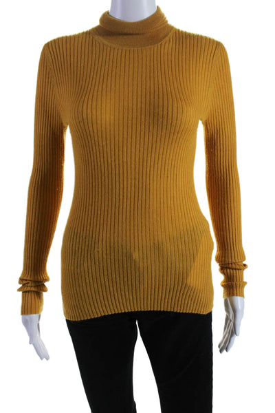 Gabriela Hearst Women's Turtleneck Long Sleeves Ribbed Sweater Mustard Size S