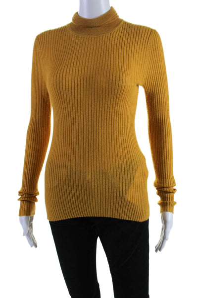 Gabriela Hearst Women's Turtleneck Long Sleeves Ribbed Sweater Mustard Size S